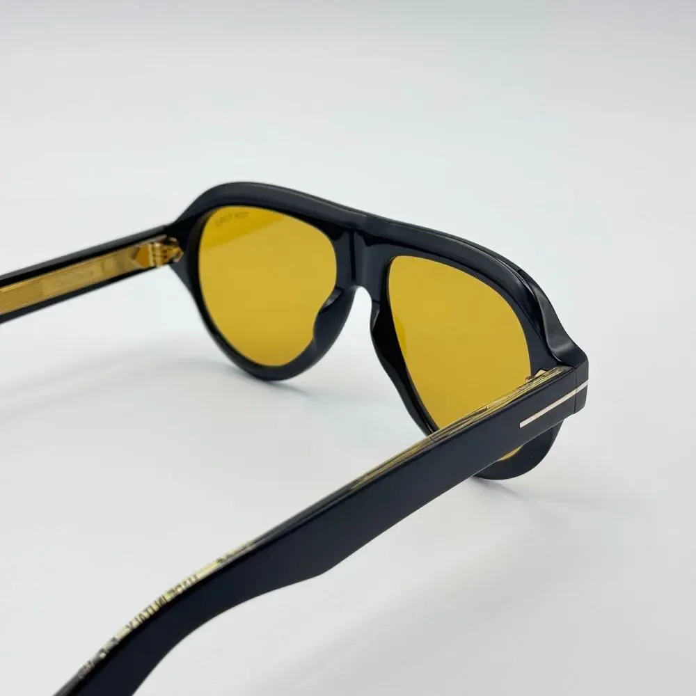 Tom Ford Sunglasses Icon FT1225 01E Black Pilot Frame Amber Lens 59-16-145 New